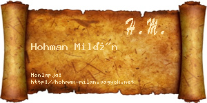 Hohman Milán névjegykártya